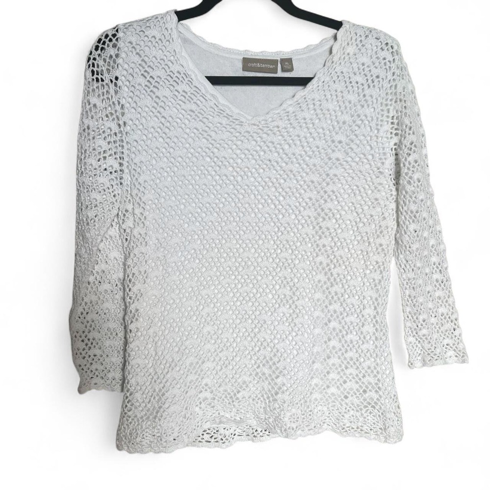 Croft & Barrow white long sleeves crochet/knit top in size xl cotagecore boho